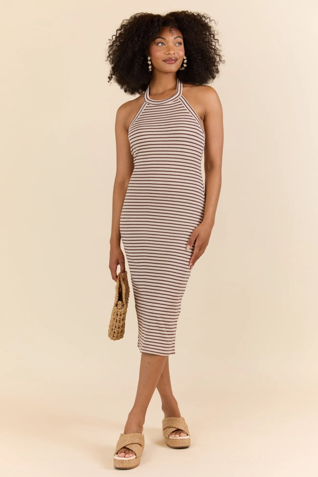 Walk By The Water Brown Striped Knit Razor Back Dress SALE Gentle Motion