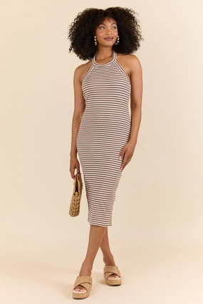Walk By The Water Brown Striped Knit Razor Back Dress SALE Gentle Motion