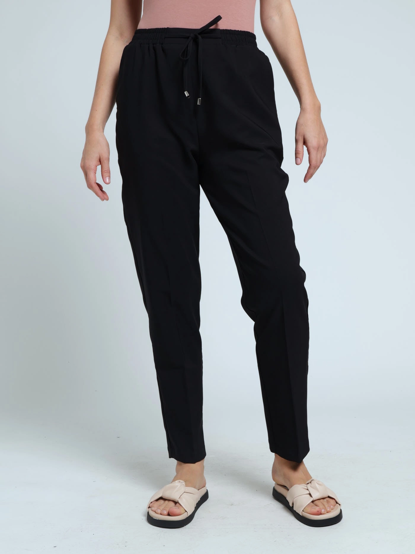Crepe Pants - Black Stretchy Material Odor Control Fabric