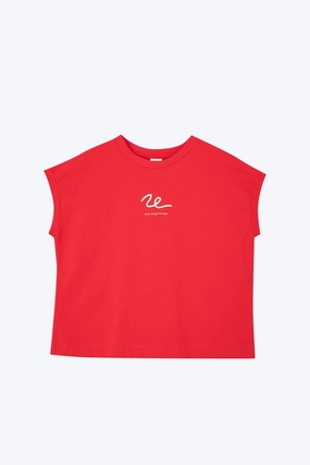 ReinforcedNeckline Serpent's Dawn Cap Sleeve Tee - Red [AT]