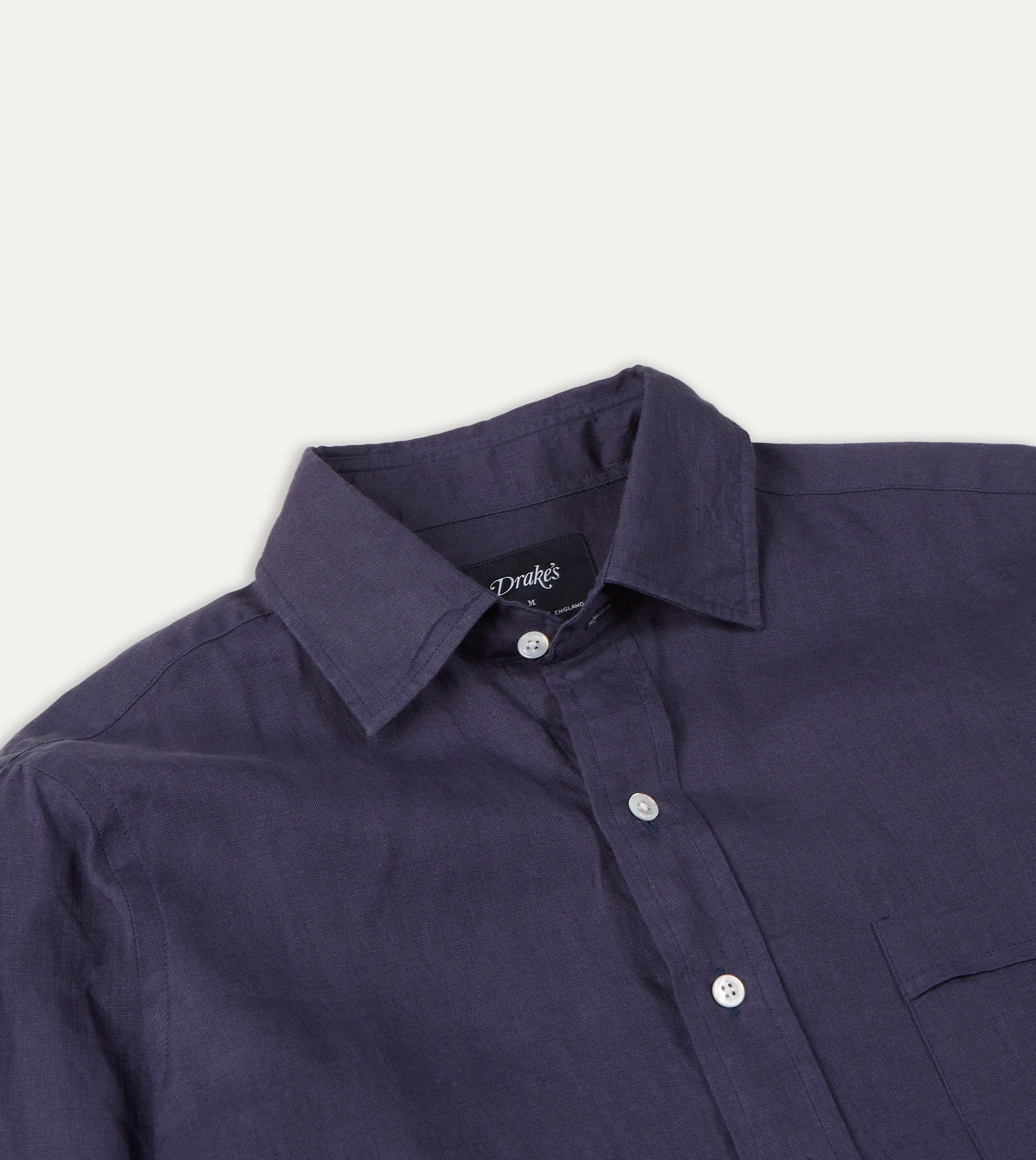 Washed Navy Linen Spread Collar Shirt First Date Comfortable fit