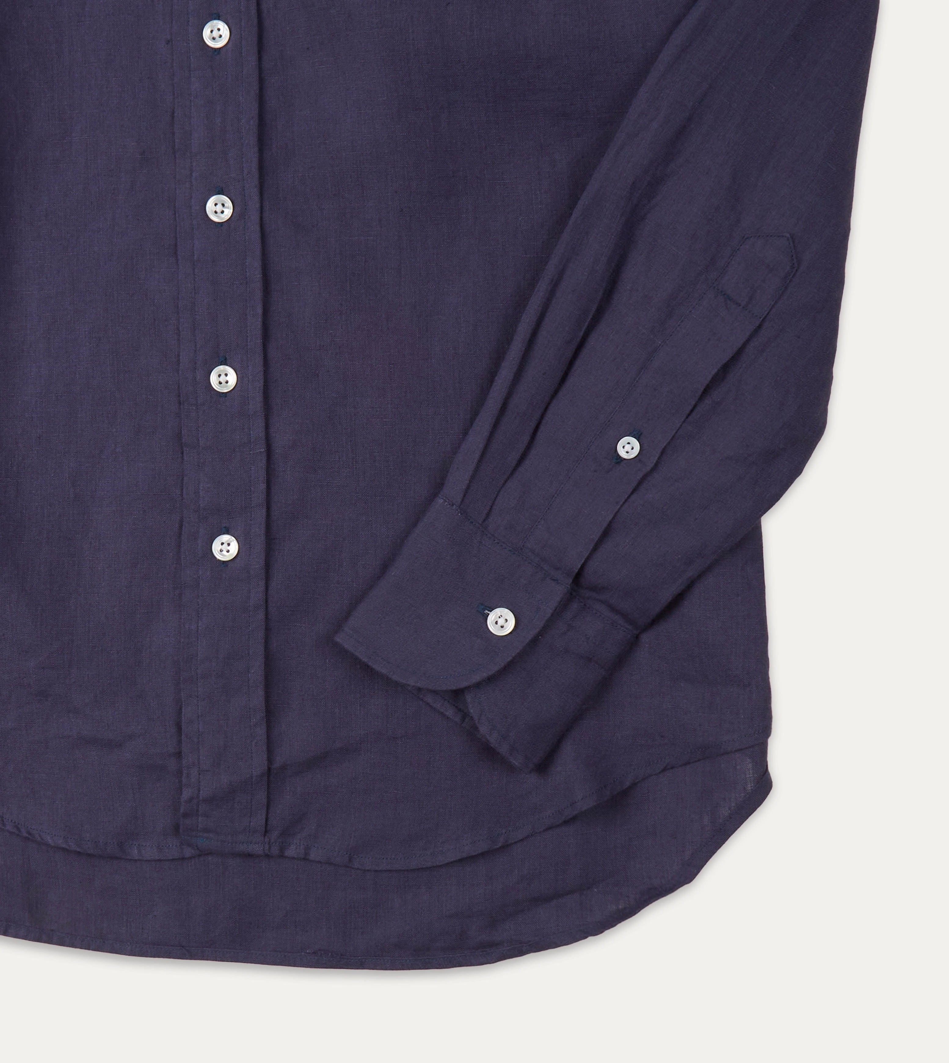 Neutral Tone Travel Essential Washed Navy Linen Spread Collar Shirt