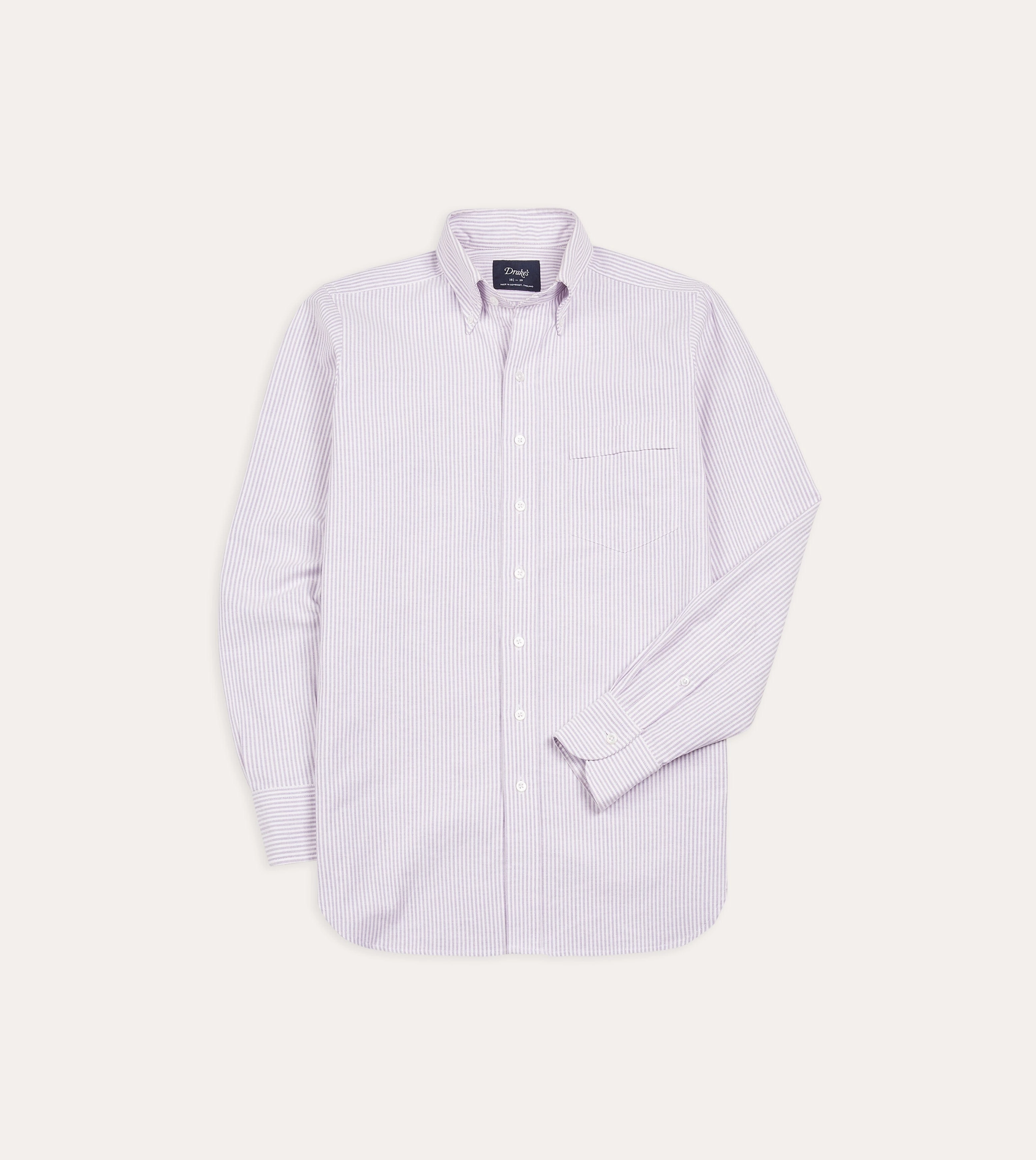 Lilac Ticking Stripe Cotton Oxford Cloth Button-Down Shirt Durable Thread Construction