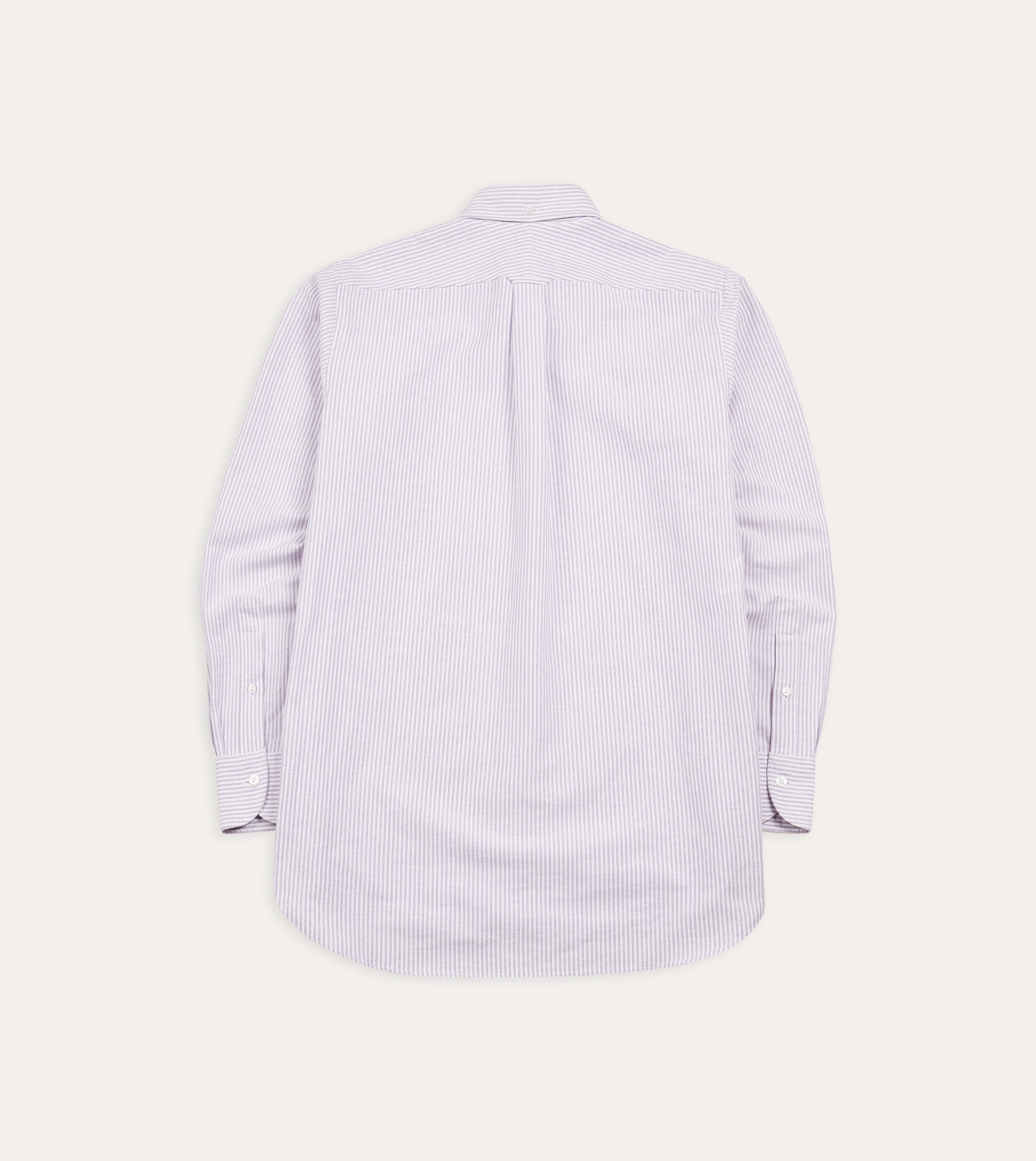 Oversized style Lilac Ticking Stripe Cotton Oxford Cloth Button-Down Shirt