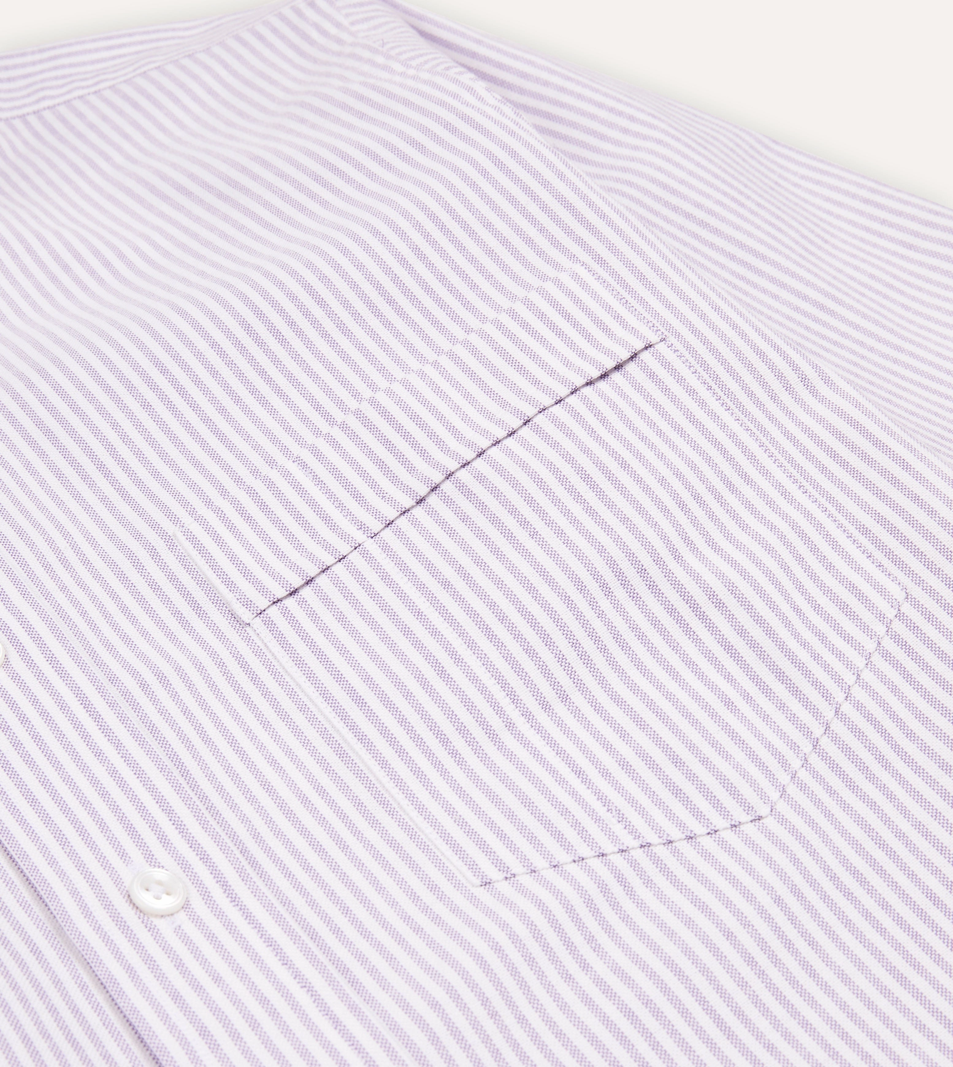 Lightweight Feel Lilac Ticking Stripe Cotton Oxford Cloth Button-Down Shirt