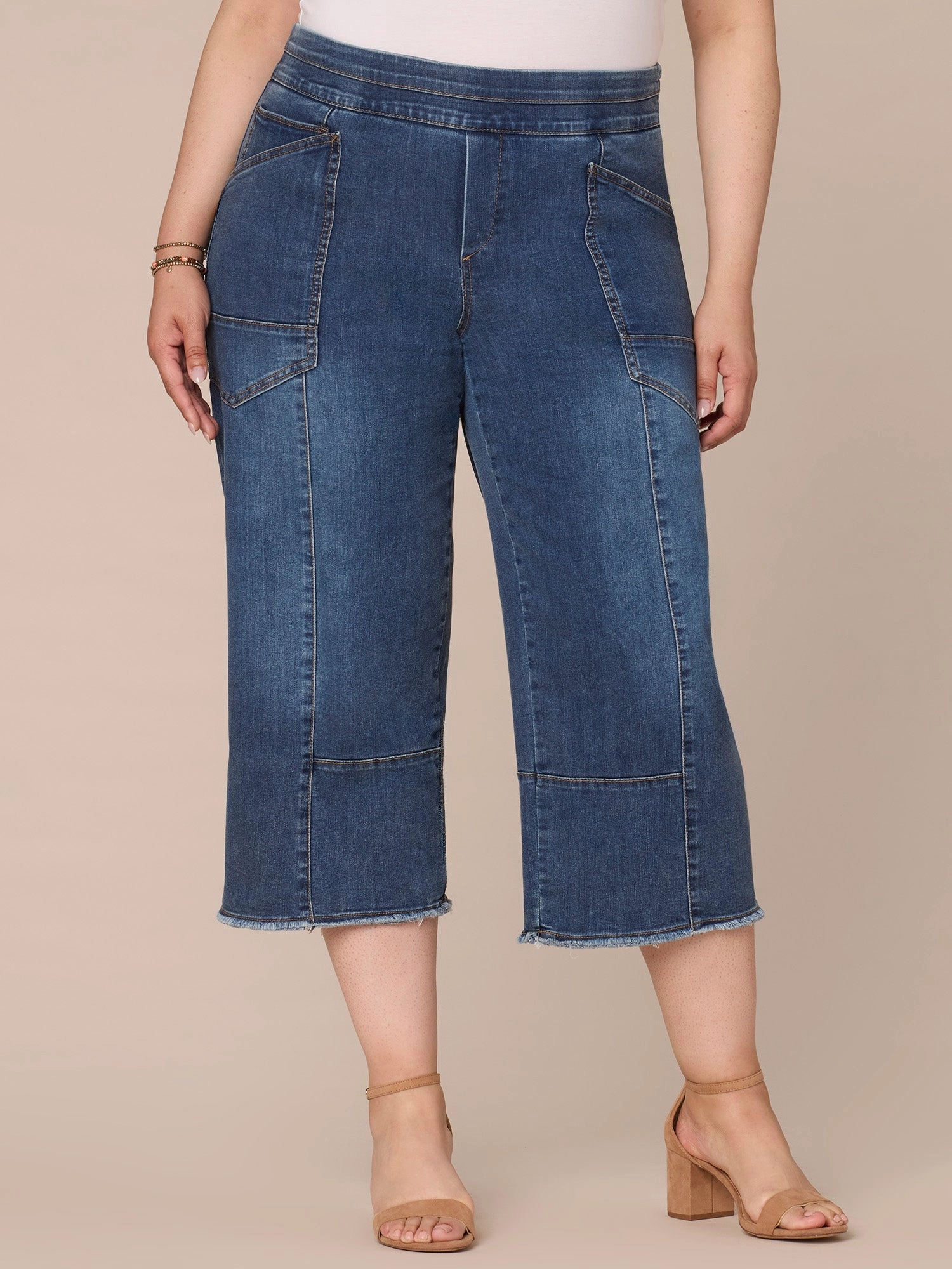 Easywear Style Rainy Day Winter Warmth Autumn Days "Ab"solution High Rise Crop Fray Hem Glider Wide Leg Plus Size Jeans