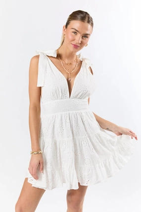 Sheer Overlay Wear With Love White Tie Shoulder Eyelet Dress FINAL SALE