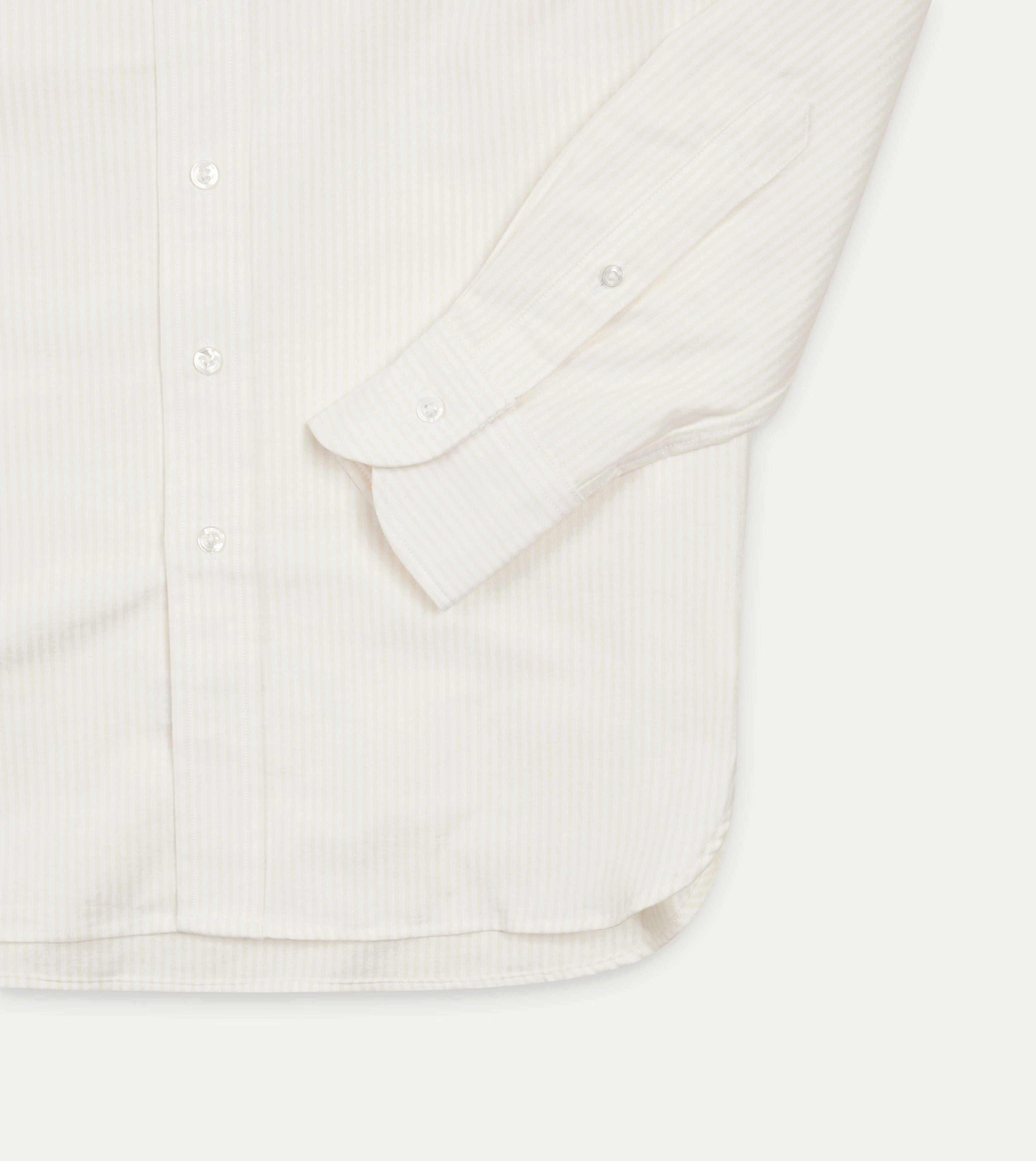 Cream Ticking Stripe Cotton Oxford Cloth Button-Down Shirt Layered Hemline Versatile Design