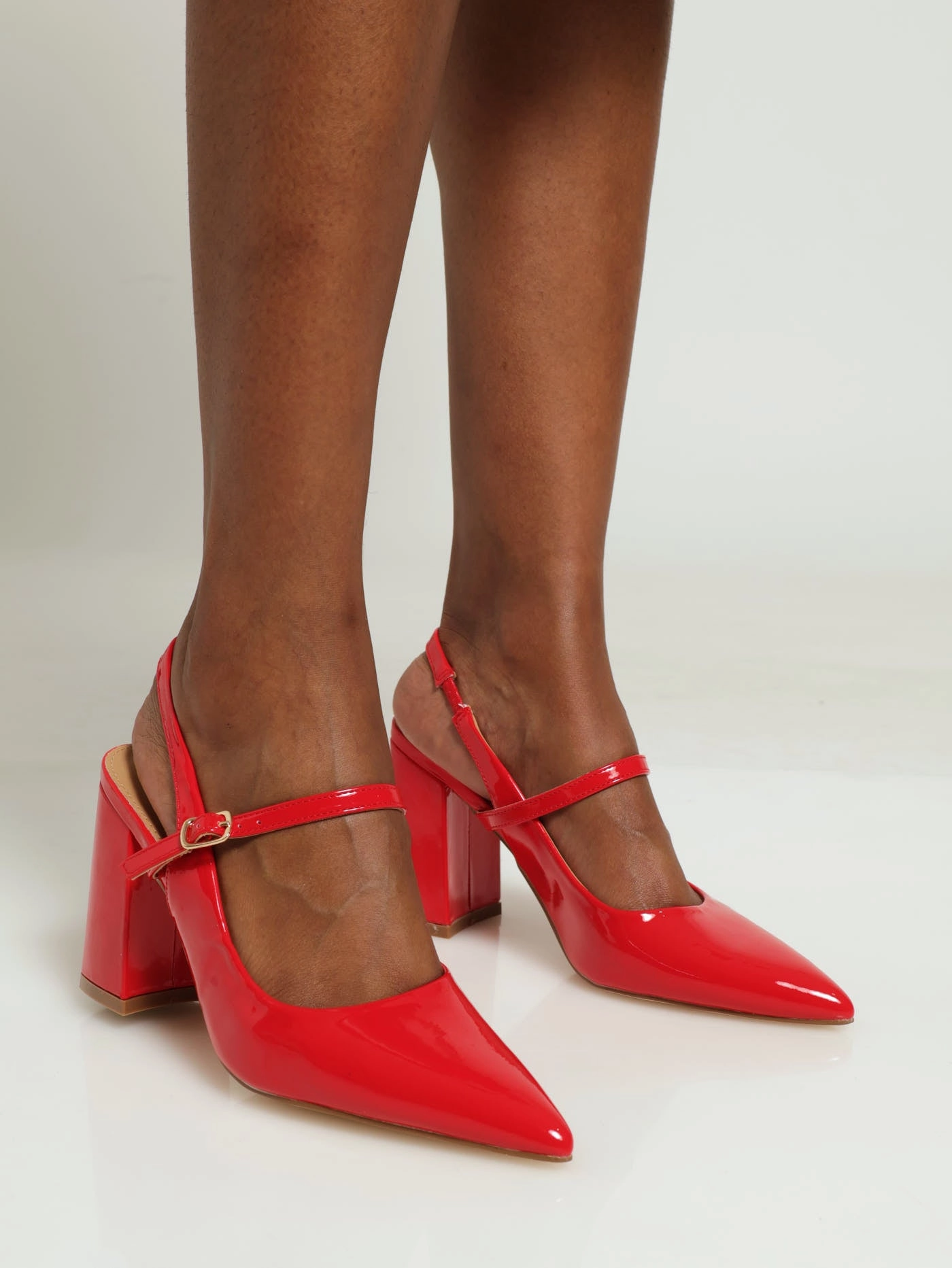 Beckett Pointed Toe Slingback Block Heel - Red Dress Pumps Comfort Padding