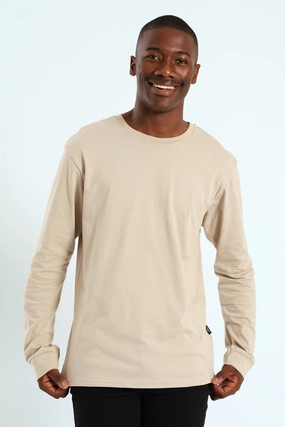 Abrasion resistant AntiPilling Treatment Long Sleeve Basic Crew Cuff Tee - Stone