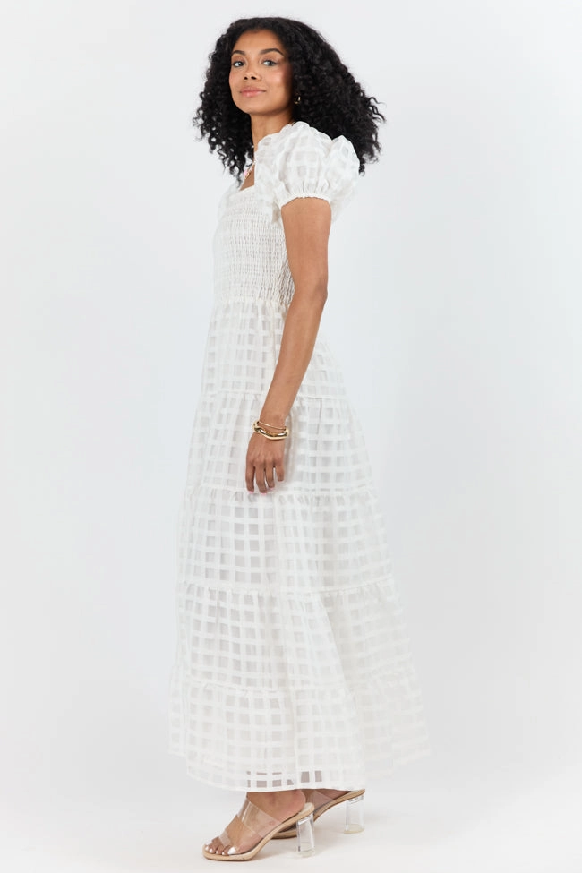 What A Feeling White Windowpane Maxi Dress FINAL SALE Wrap style Comfortable and Fashionable