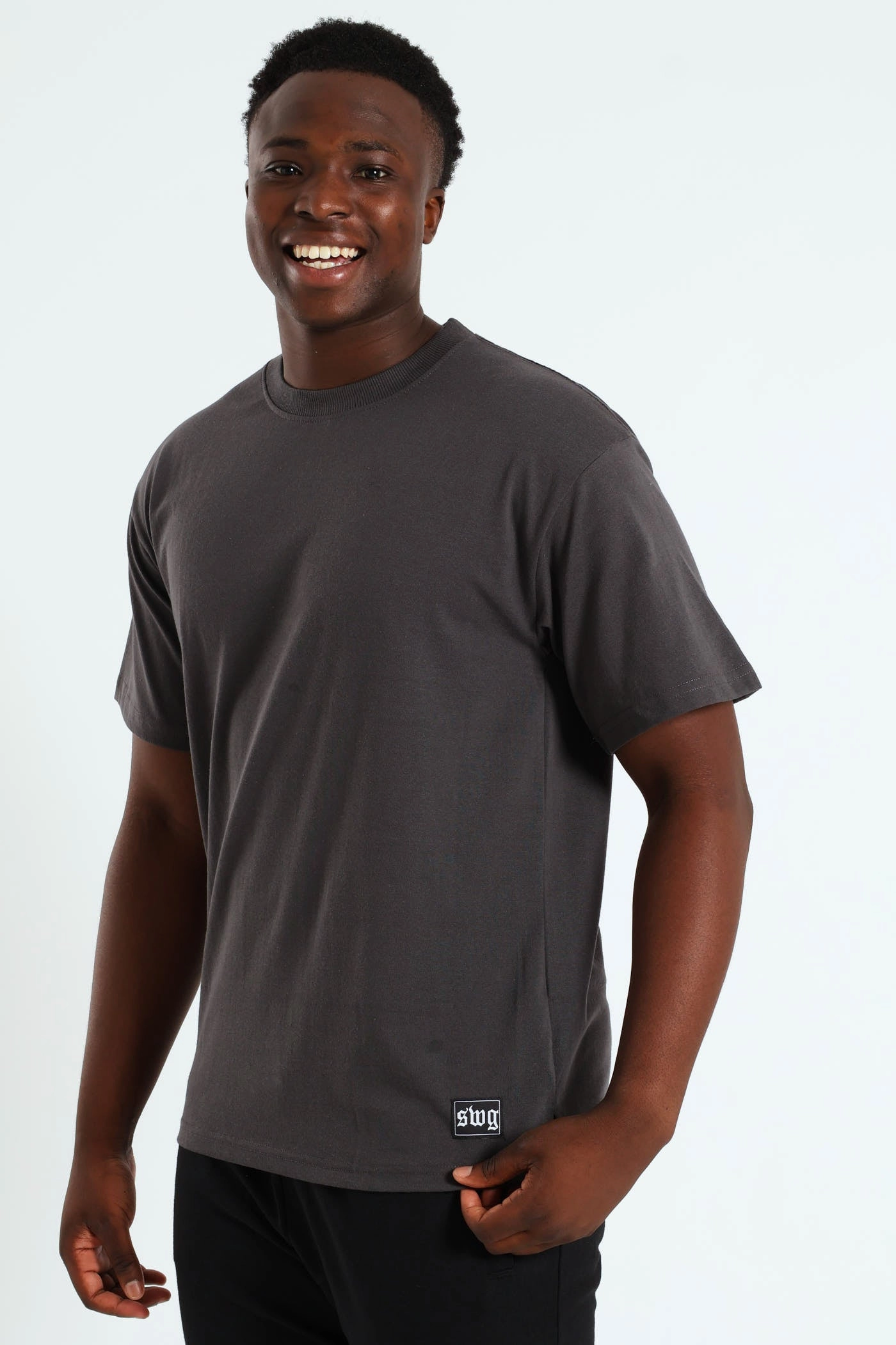 NonIrritating Fabric Cool Layer Wear Logo Oversized Label Tee - Charcoal