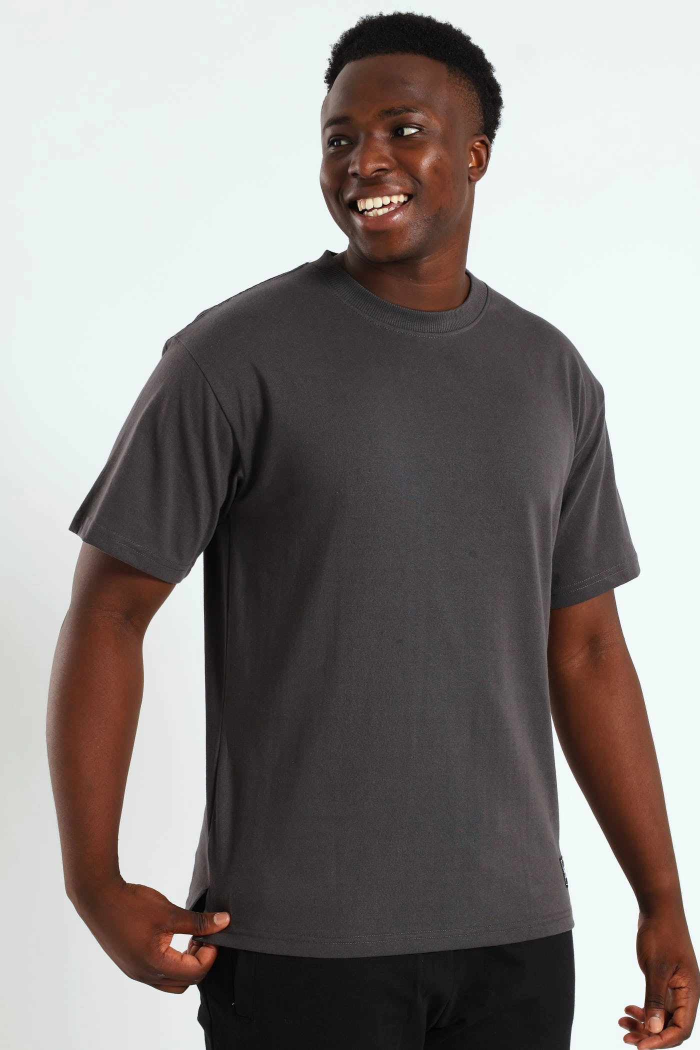 Logo Oversized Label Tee - Charcoal Comfort and Ease Sustainable Dye Process