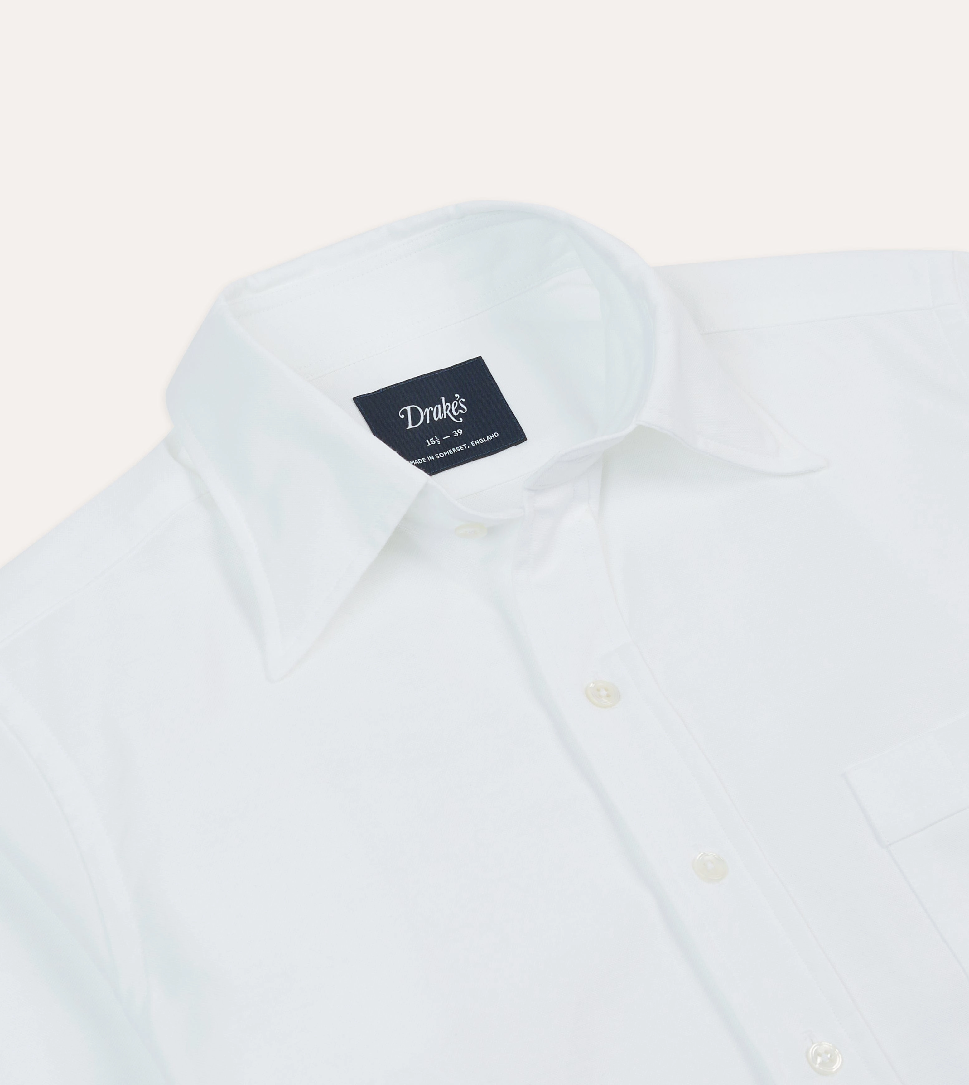 White Cotton Oxford Cloth Long Point Collar Shirt Pastel Shade