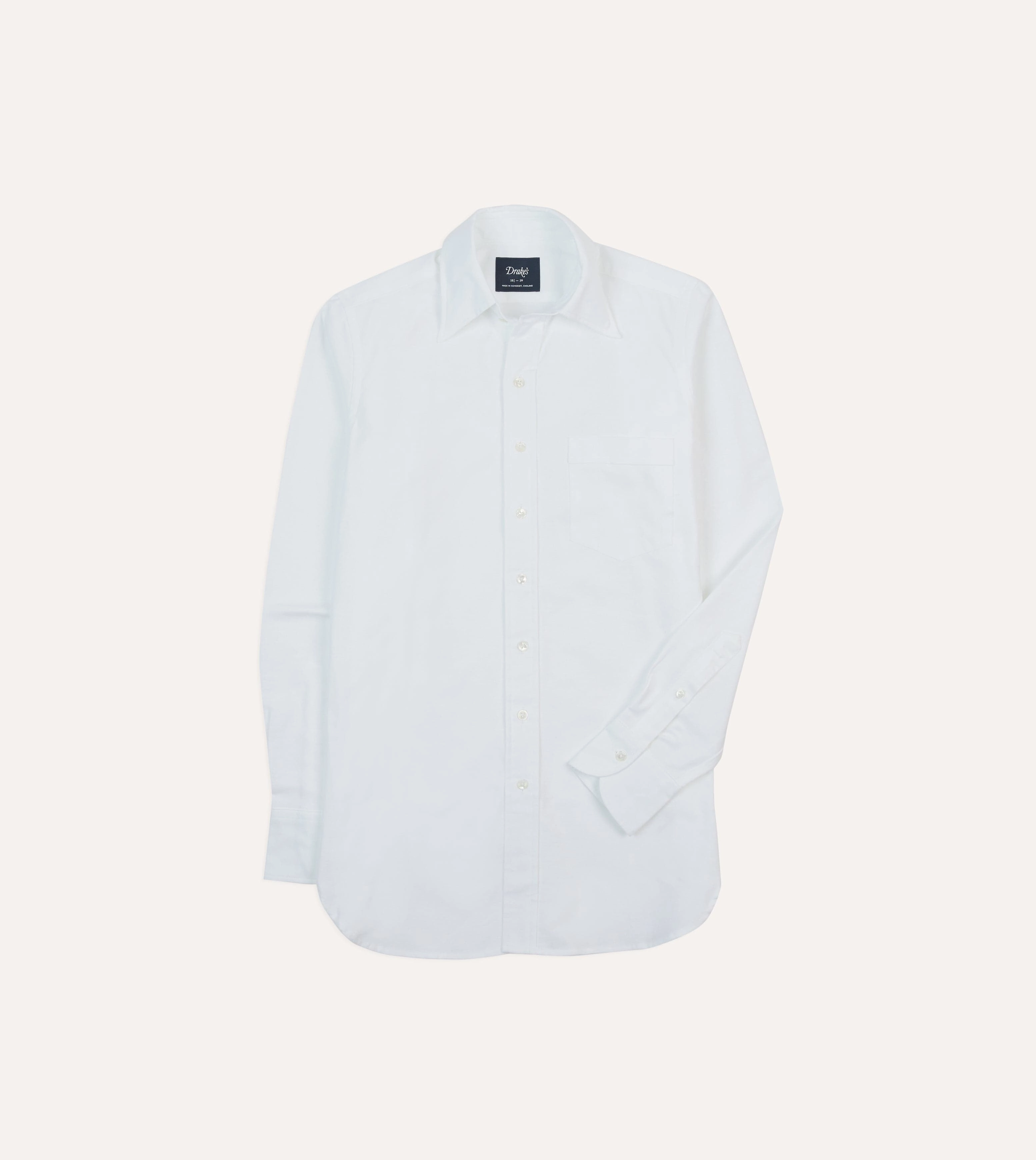 White Cotton Oxford Cloth Long Point Collar Shirt Comfortable Fabric