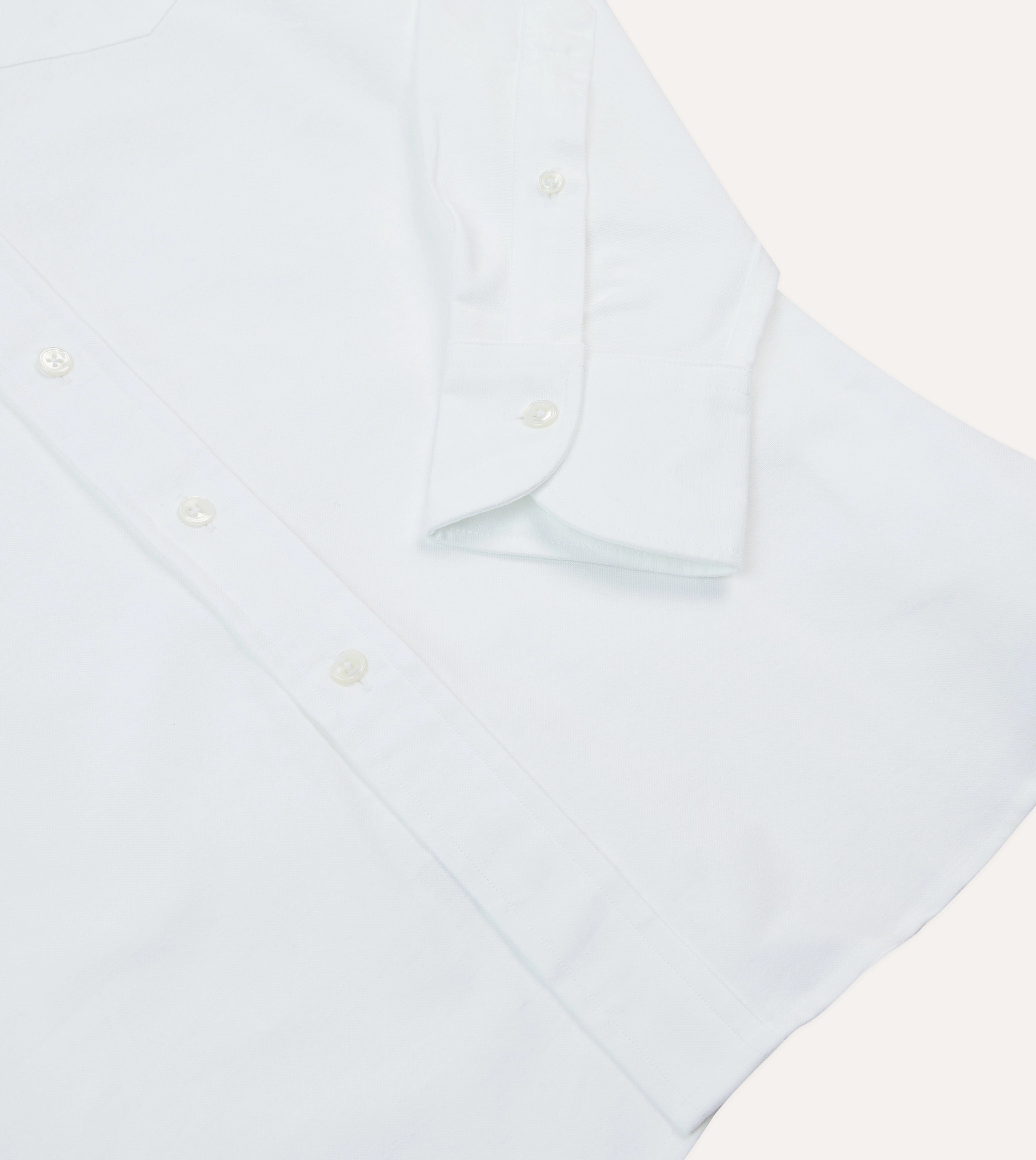 White Cotton Oxford Cloth Long Point Collar Shirt Ventilated Back Panel