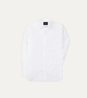V-neck style Athletic Cut White Cotton Poplin Long Point Collar Shirt