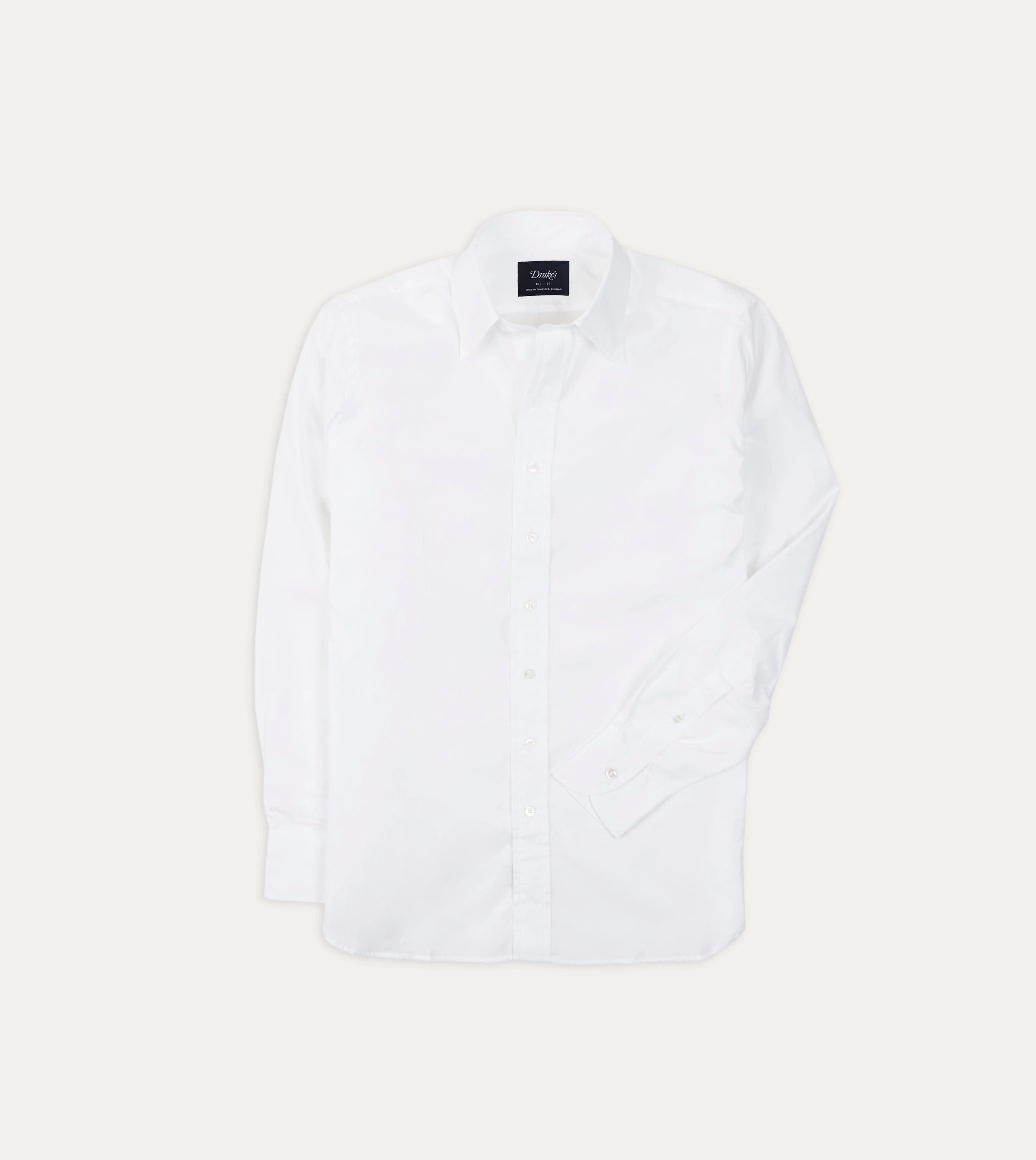 V-neck style Athletic Cut White Cotton Poplin Long Point Collar Shirt