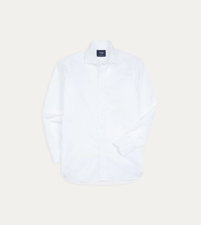 White Cotton Spread Collar Poplin Shirt Minimalist Style