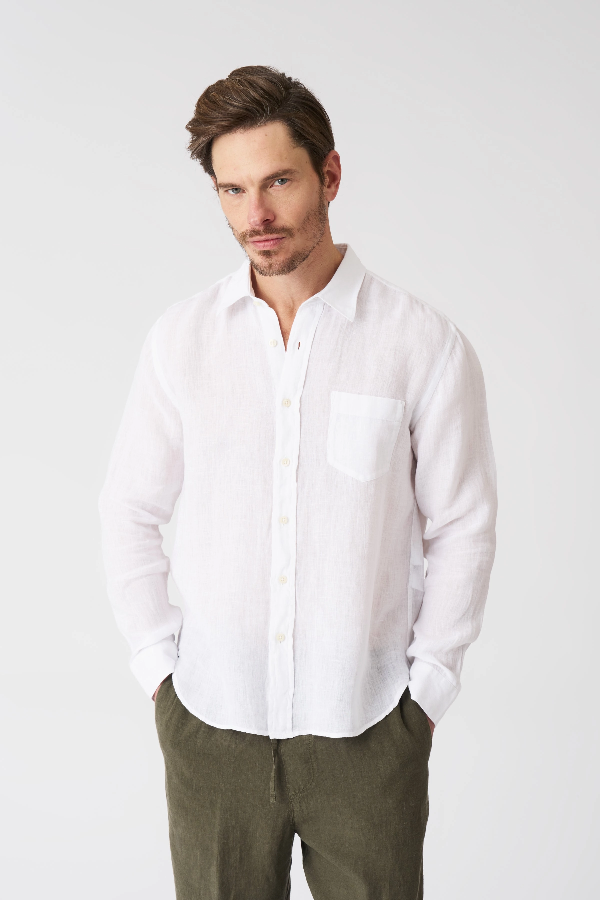 Tropical theme Coastal Vibes White Italian Collar Regular Fit Shirt with Pocket