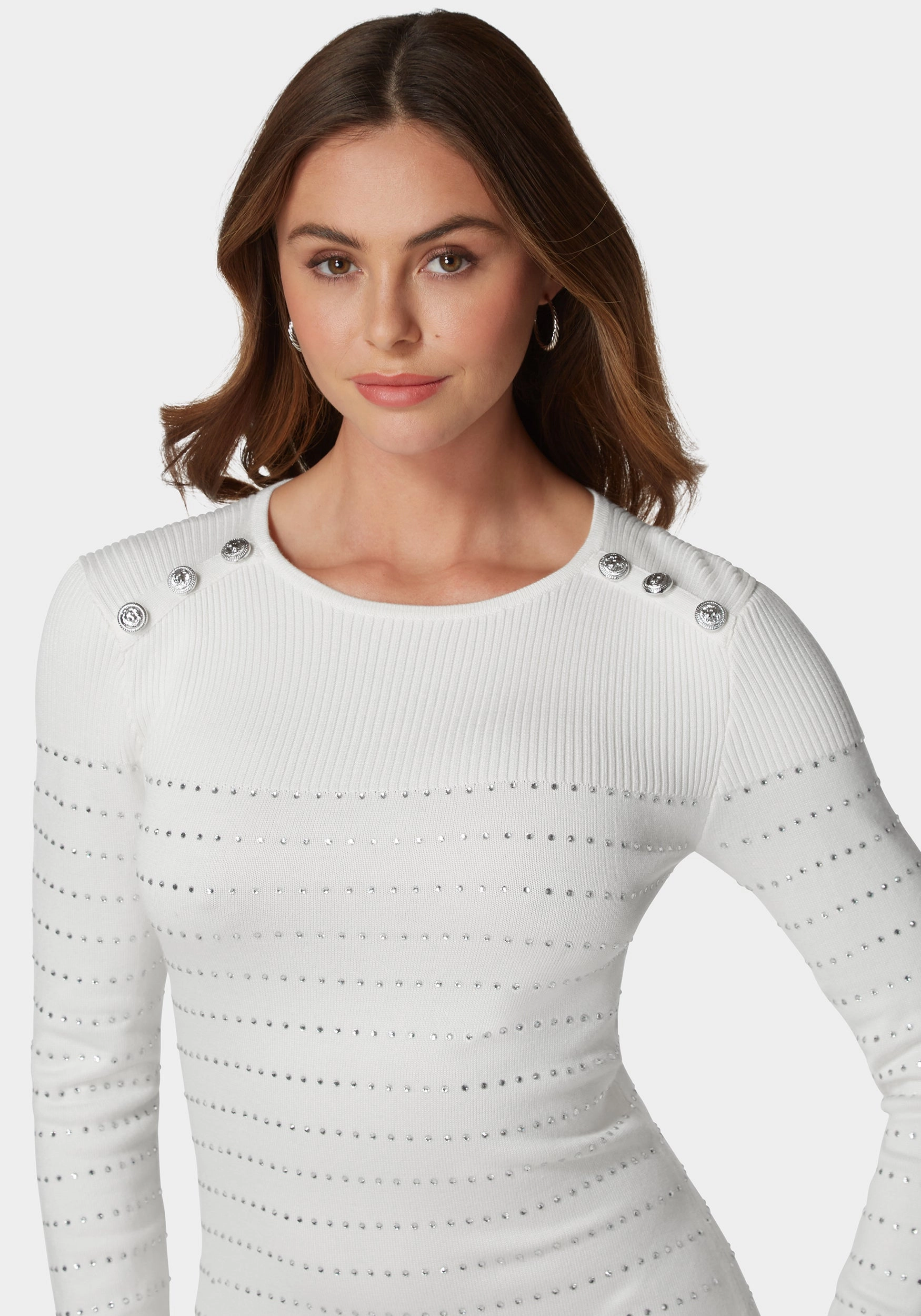 Sharp Edge Metallic-Shine Anastasia Crystal Sweater Dress