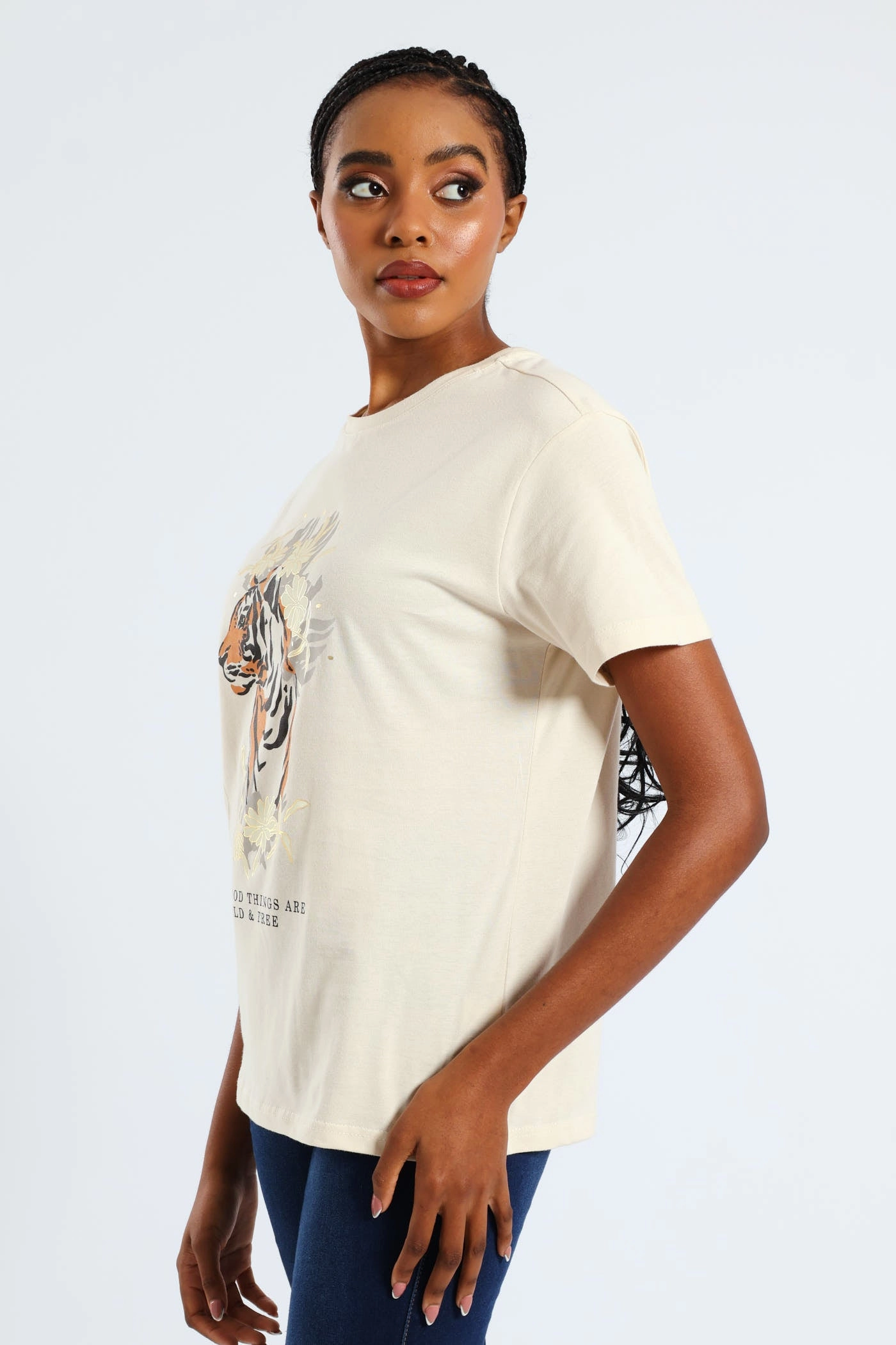 Formal Tank Wild & Free Floral Tiger Foil Tee - Light Stone