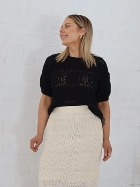 BreathableMeshPanel Radiance Crochet Top - Black