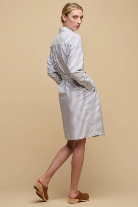 Urban Light Effortless Look Women's Lorelle Belted Midi Cotton Shirt Dress - Blue/White