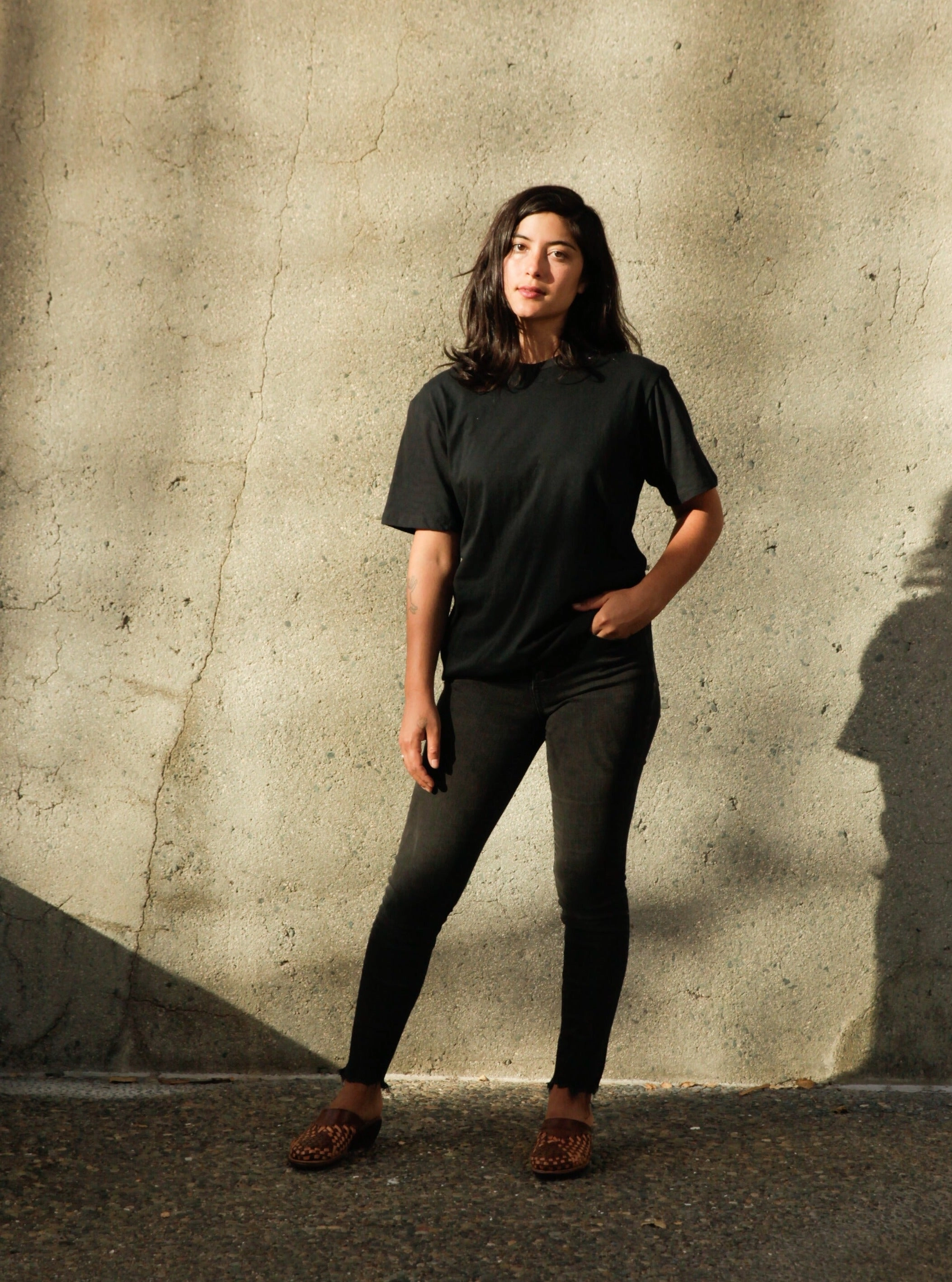 ribbed texture Women's Organic Unisex Style Crew Tee - Black