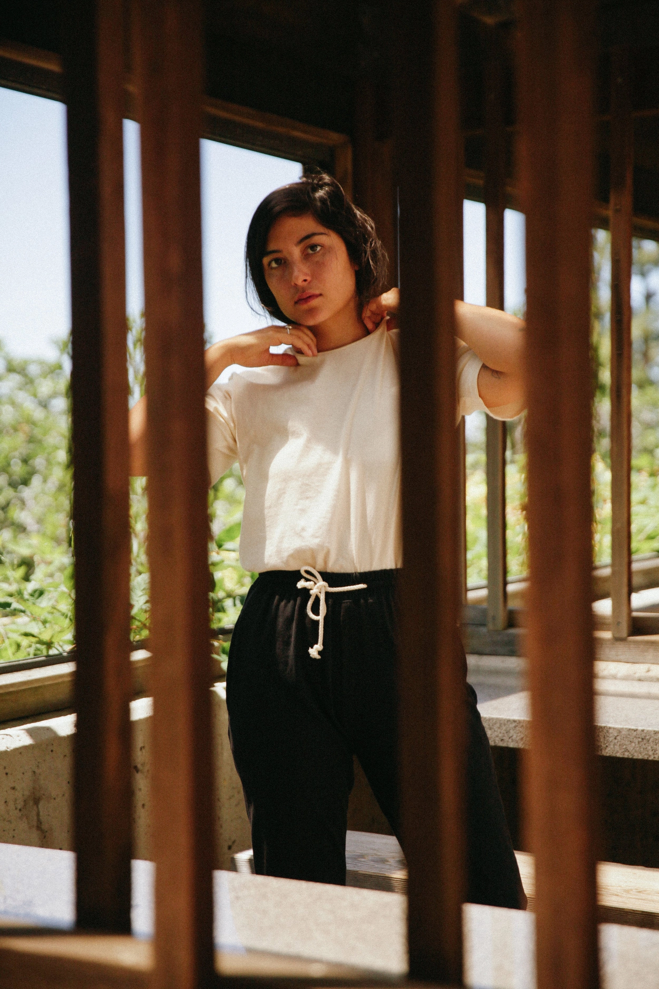 Women's Organic Unisex Style Crew Tee - Natural Breathable Underarm Gussets Linen Blend Fabric