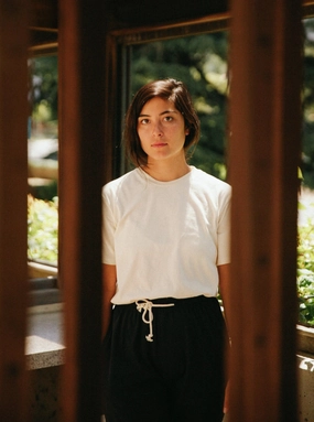 Women's Organic Unisex Style Crew Tee - Natural YarnDyedFabric HeatPressedLogos