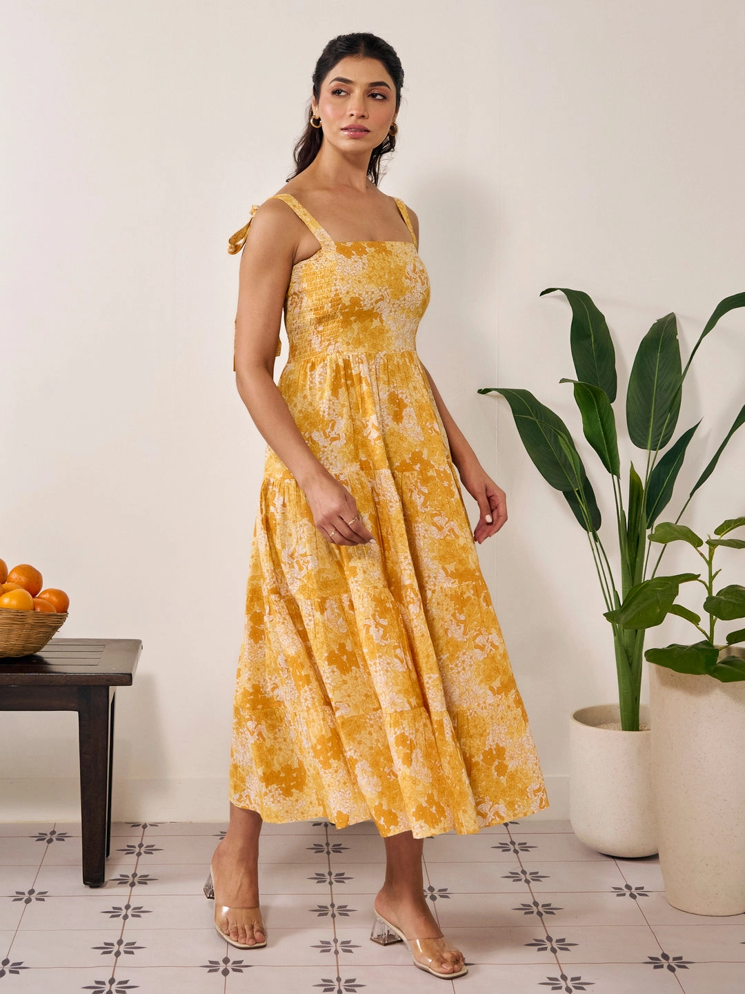 Inner Smile Wrinkle-Resistant Women's Tier Style Long Flared Tie Up Dress