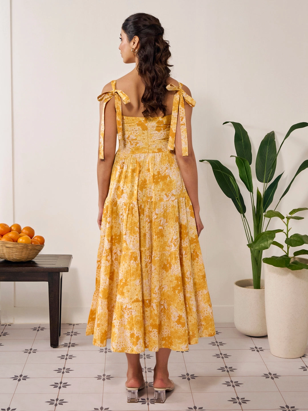 Women's Tier Style Long Flared Tie Up Dress Night Charm