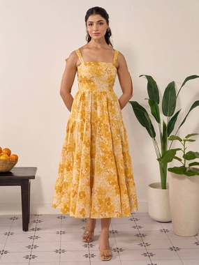 Harmonious Layers Women's Tier Style Long Flared Tie Up Dress