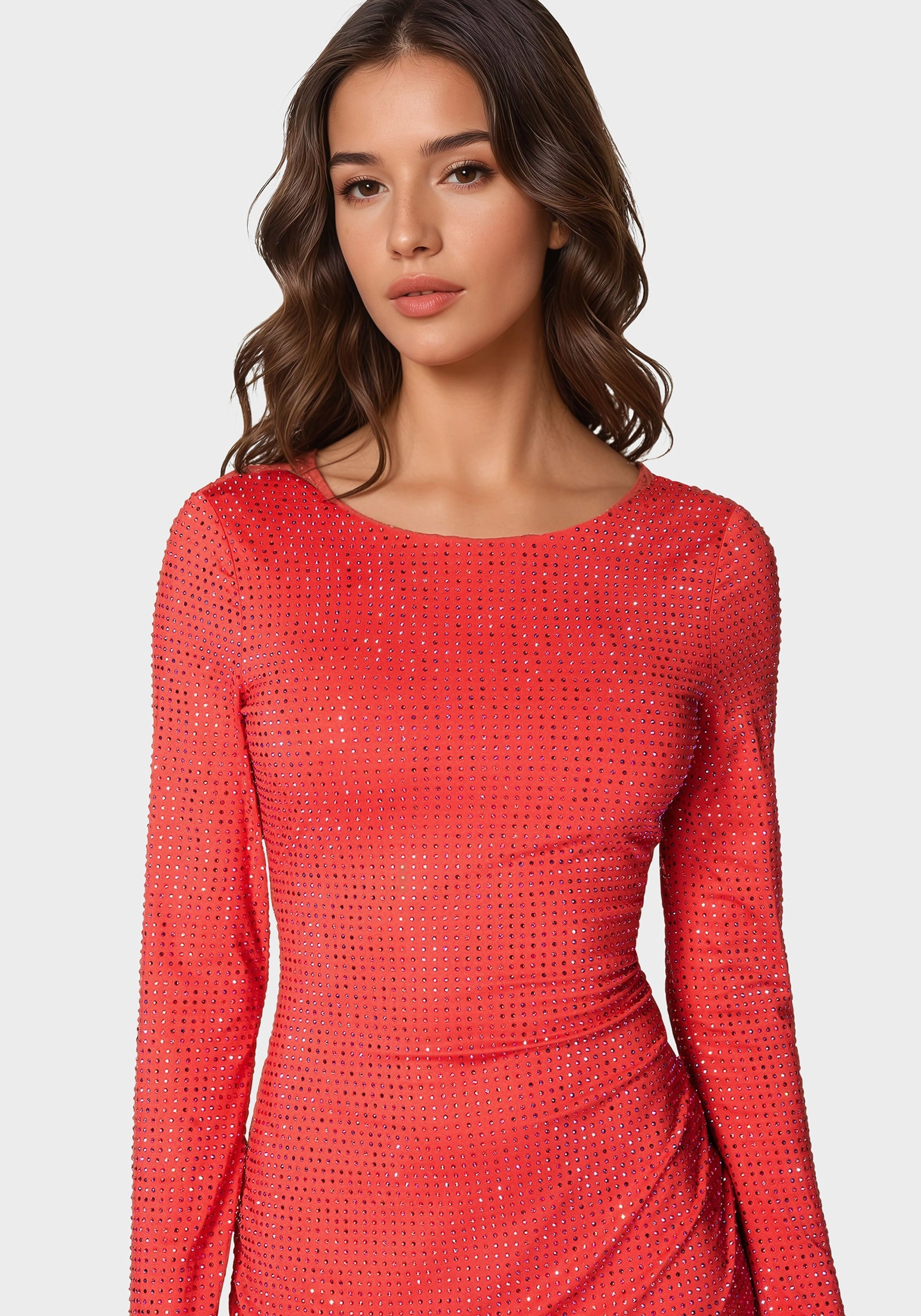 Bow Soft Longsleeve Crystal Midi Dress