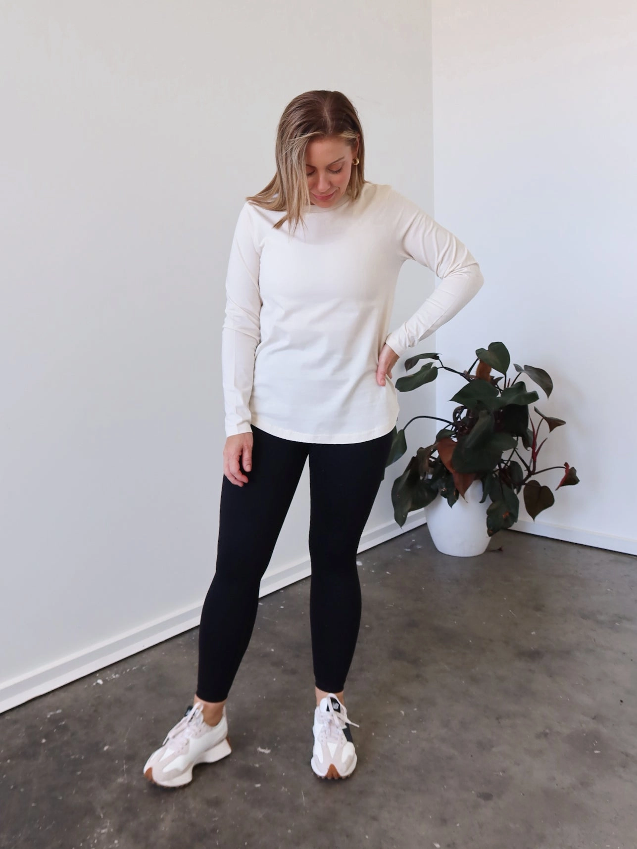 Noni Long Sleeve Tee - Ivory Solid scarf