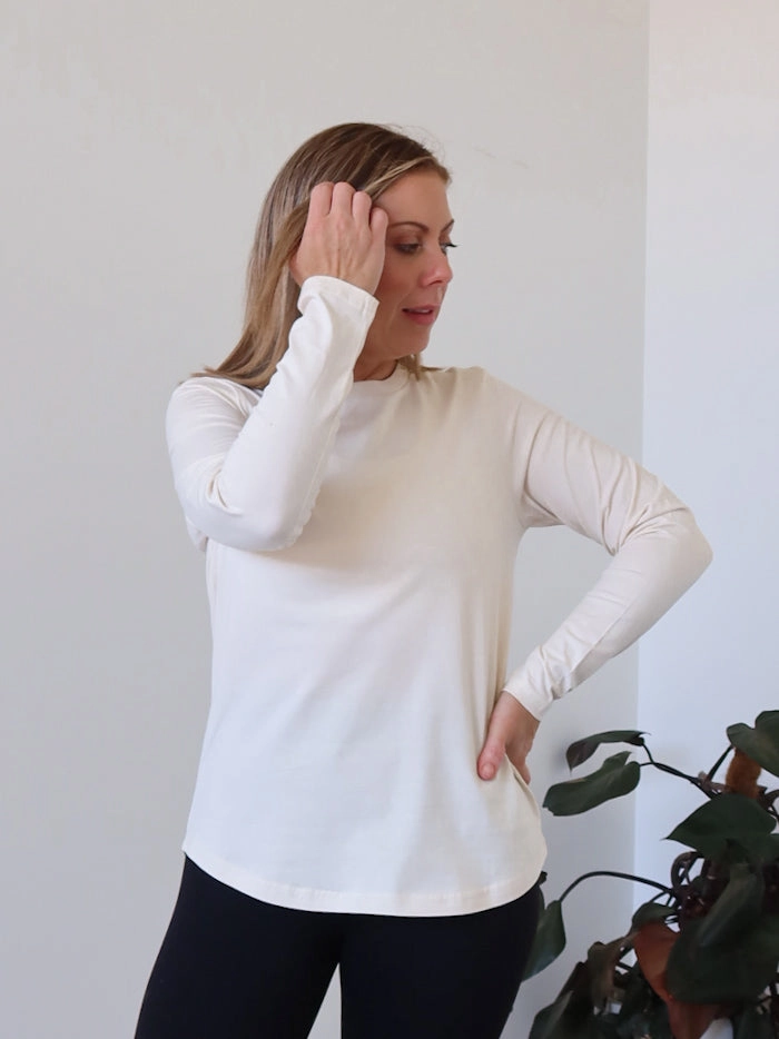 Elegant polka dotted Noni Long Sleeve Tee - Ivory