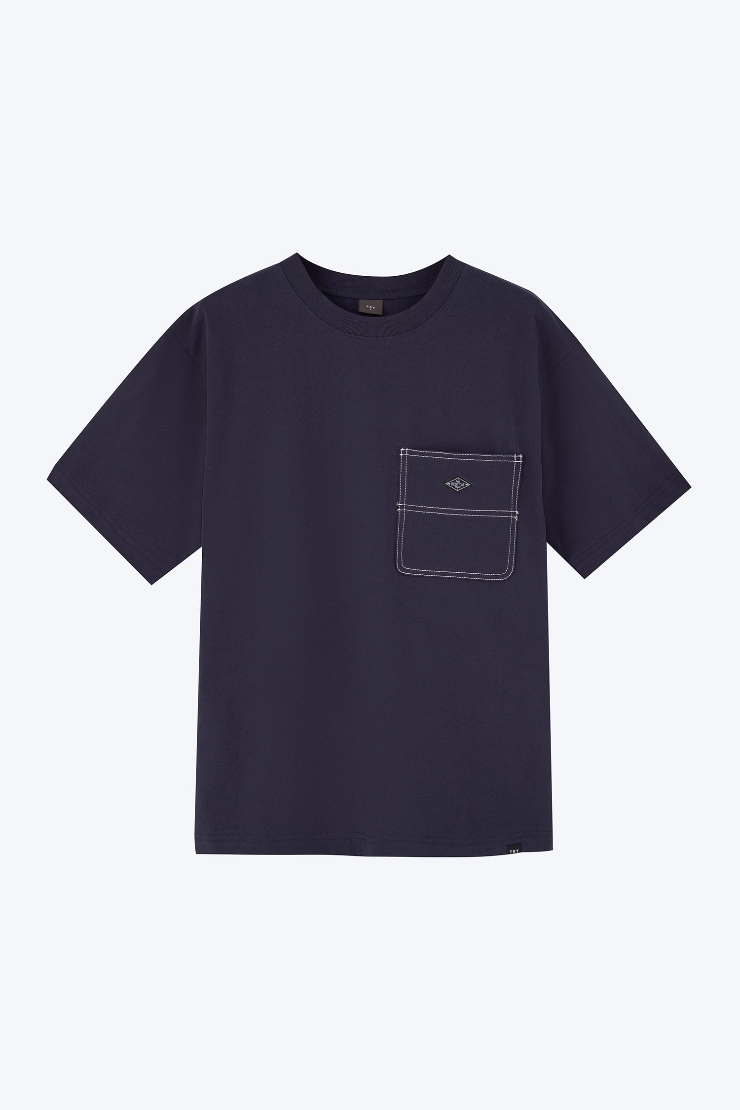 Interlock Stitch Detail Utility Contrast Pocket Stitch Tee - Navy