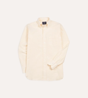 Yellow Ticking Stripe Cotton Oxford Cloth Button-Down Shirt Reinforced Elbow Patches