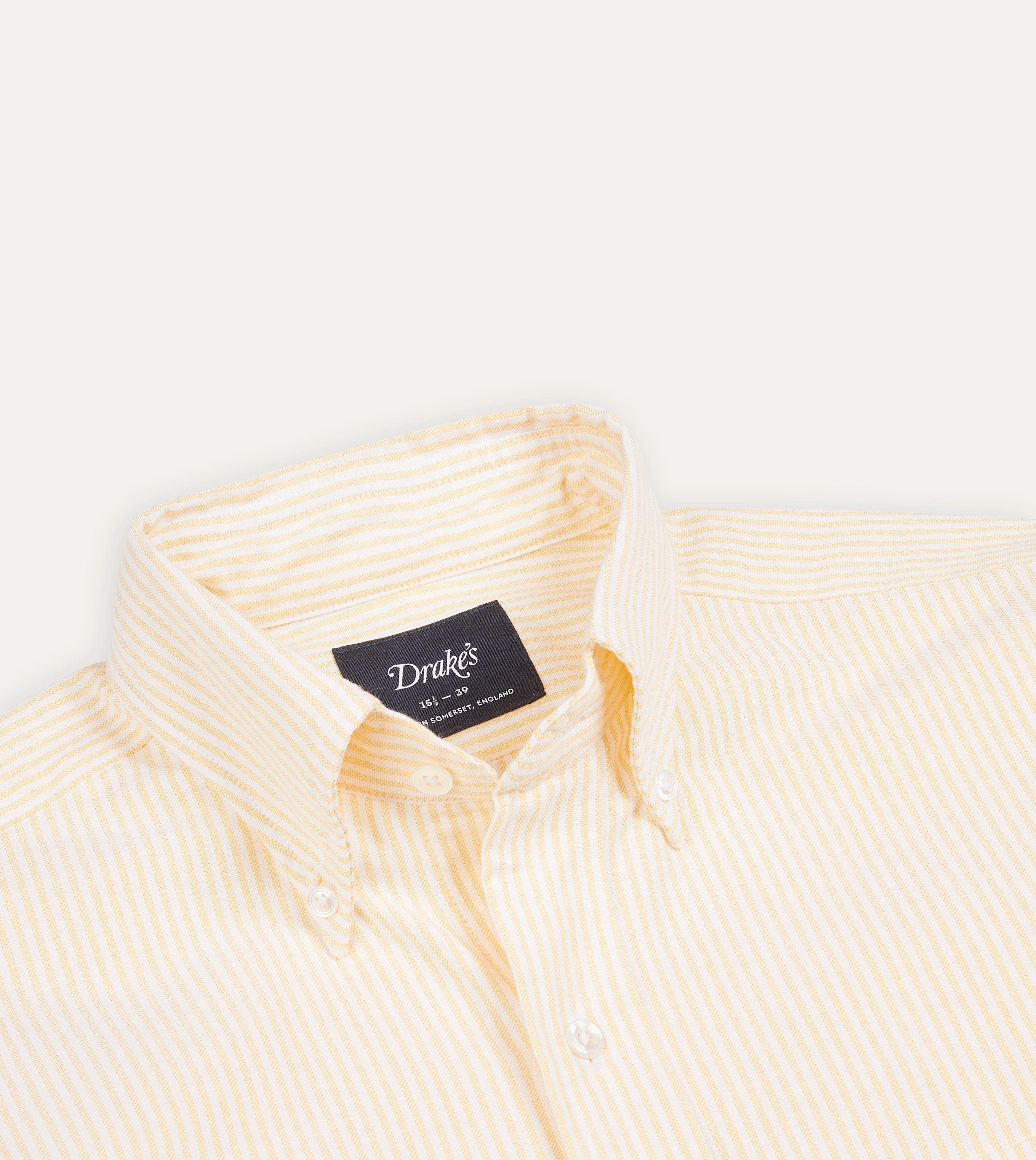 Yellow Ticking Stripe Cotton Oxford Cloth Button-Down Shirt Anti Static Treatment
