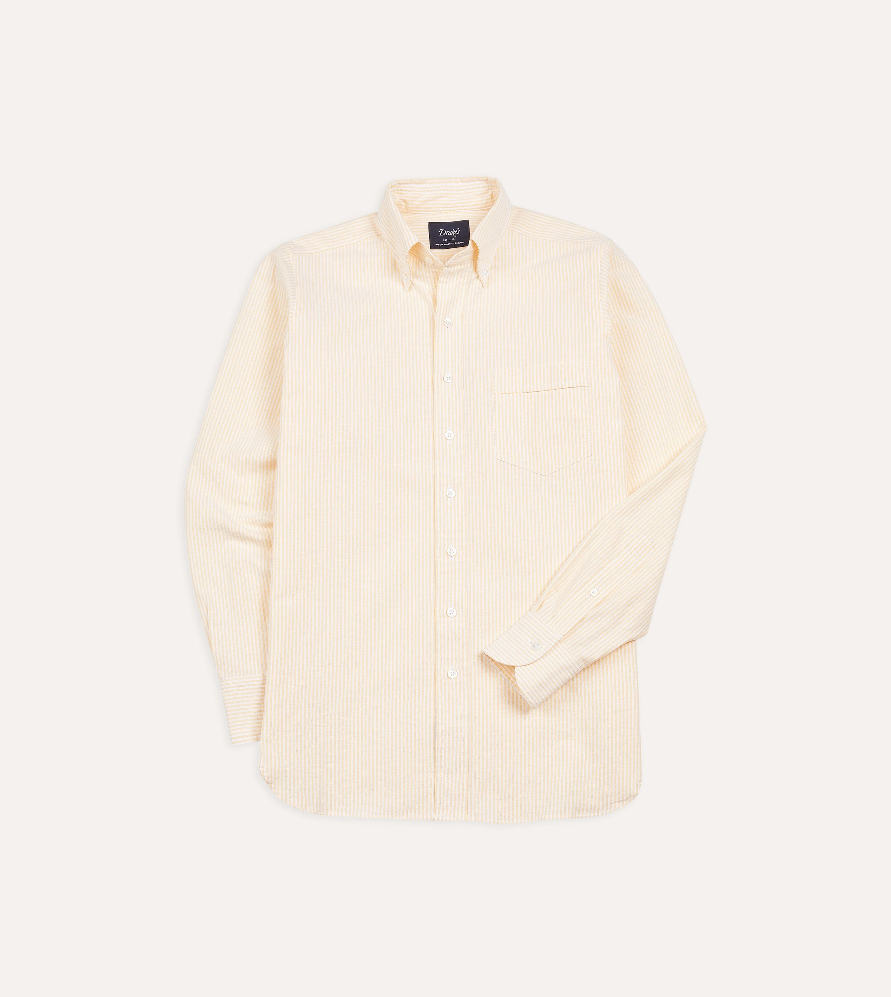 Yellow Ticking Stripe Cotton Oxford Cloth Button-Down Shirt Reinforced Elbow Patches